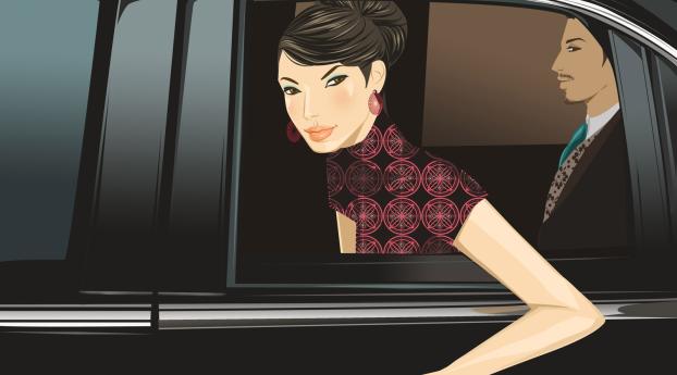 girl, man, car Wallpaper 1440x3200 Resolution