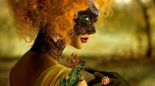 girl, mask, masquerade Wallpaper 1336x768 Resolution