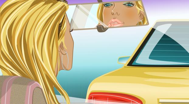 girl, mirror, car Wallpaper 2560x1024 Resolution