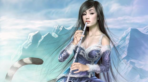 girl, mountains, pipe Wallpaper 360x640 Resolution