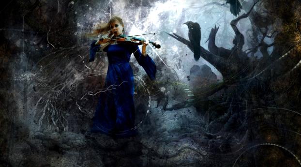 girl, music, violin Wallpaper 1600x900 Resolution