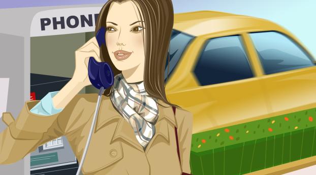 girl, phone, talking Wallpaper 2560x1080 Resolution