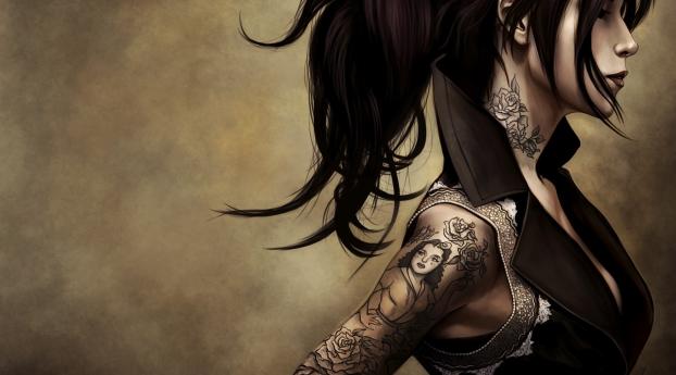 girl, profile, tattoos Wallpaper 1280x720 Resolution