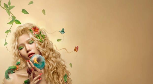 girl, ringlets, butterflies Wallpaper 1152x864 Resolution
