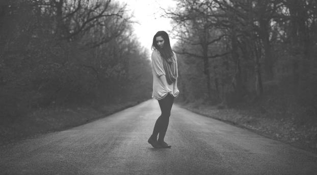 girl, road, stand Wallpaper 240x320 Resolution