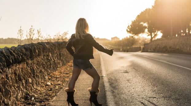 girl, road, style Wallpaper 1336x768 Resolution
