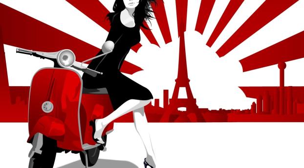 girl, scooter, paris Wallpaper 1600x400 Resolution