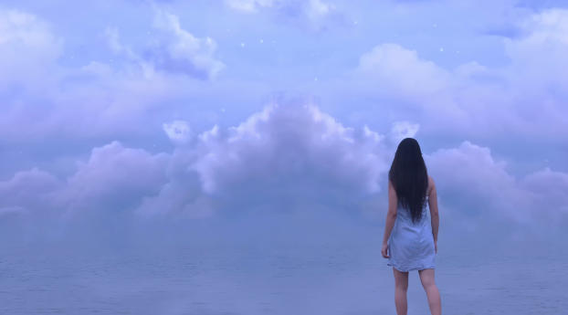 girl, sea, horizon Wallpaper 1080x1920 Resolution