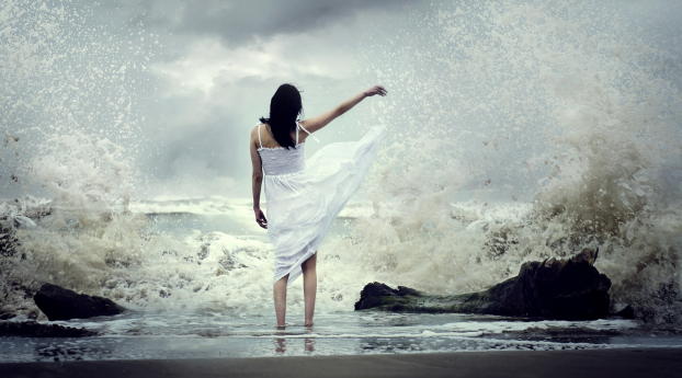 girl, sea, surf Wallpaper 640x1136 Resolution