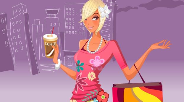 girl, shopping, coffee Wallpaper 1280x1280 Resolution
