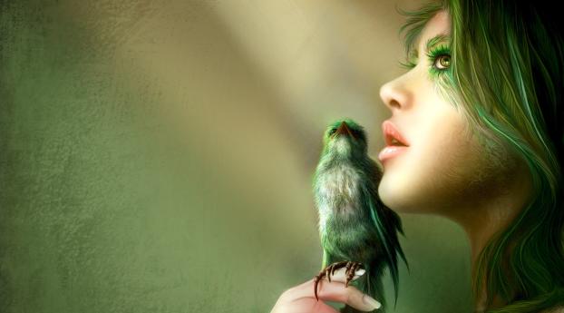girl, sight, bird Wallpaper 640x1136 Resolution