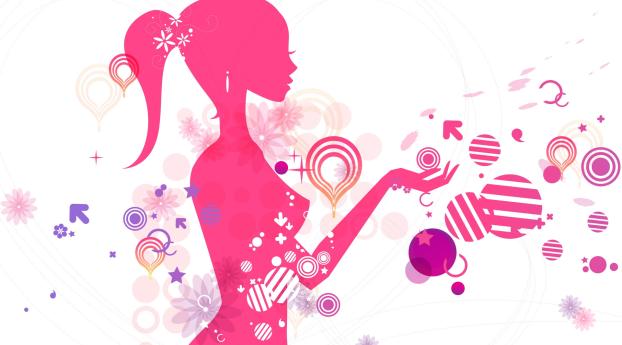girl, silhouette, pink Wallpaper