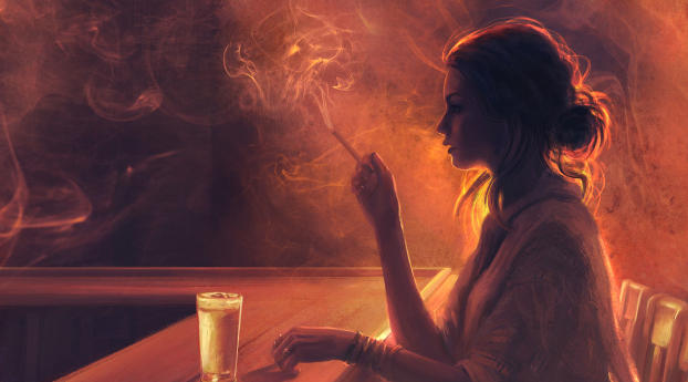 Girl Smoking Artwork Wallpaper