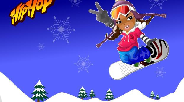 girl, snowboarding, jump Wallpaper 1200x480 Resolution