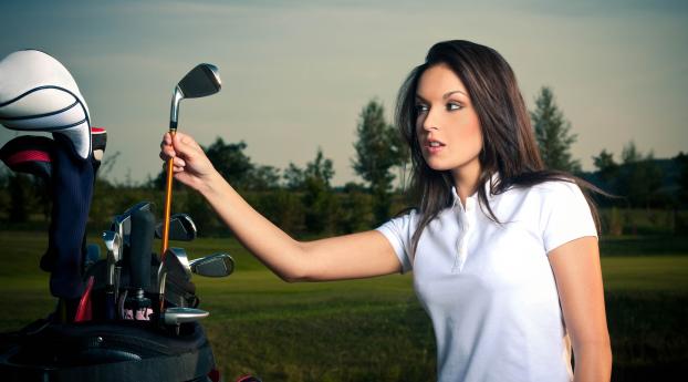 girl, sticks, golf Wallpaper 1080x2160 Resolution