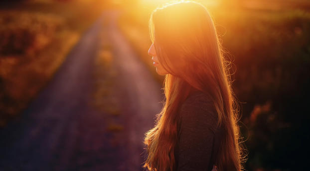 girl, sunset, hair Wallpaper 2560x1024 Resolution