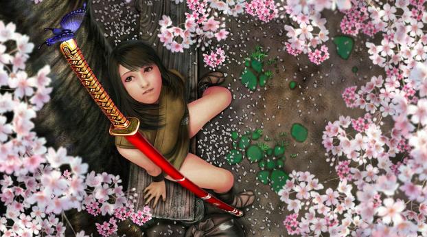 girl, sword, butterfly Wallpaper 1400x1050 Resolution