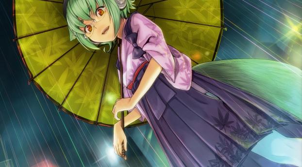 girl, umbrella, kimono Wallpaper