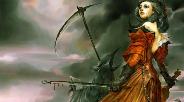 girl, violin, death Wallpaper 1360x768 Resolution