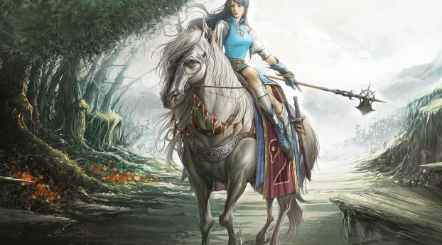 girl, warrior, horse Wallpaper 1680x1050 Resolution