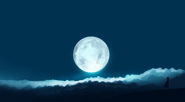 Girl watching Moon Night Art Wallpaper 1080x2232 Resolution
