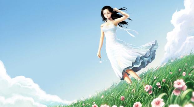 girl, wind, field Wallpaper 1440x2560 Resolution