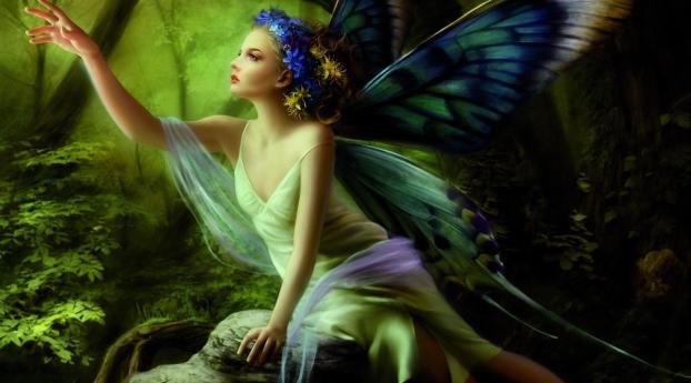 girl, wings, butterfly Wallpaper 1360x768 Resolution