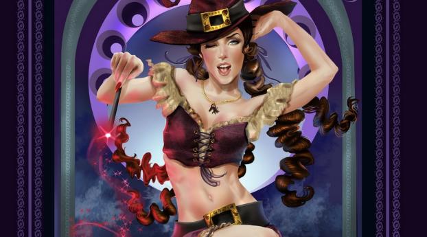 girl, witch, hat Wallpaper 1080x2300 Resolution
