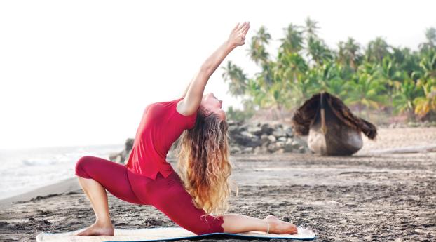 girl, yoga, beach Wallpaper 720x1520 Resolution
