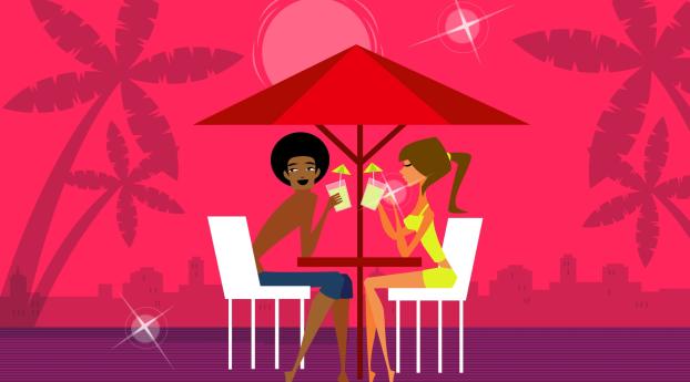 girls, beach, table Wallpaper 640x1136 Resolution
