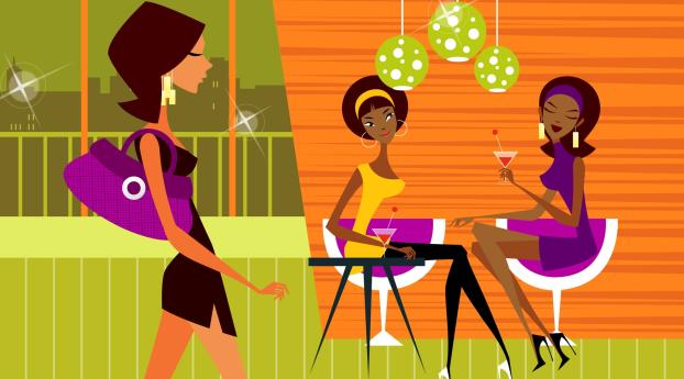 girls, cafe, table Wallpaper 1900x3200 Resolution