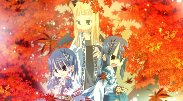 girls, kimono, autumn Wallpaper 1280x1024 Resolution