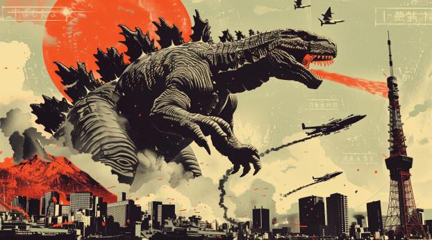 Godzilla Aesthetic Art Wallpaper 1920x1080 Resolution