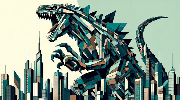 Godzilla HD Geometric  Art Wallpaper 1080x2636 Resolution