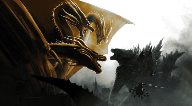 Godzilla vs King Ghidorah In Godzilla King of the Monsters Wallpaper 600x800 Resolution