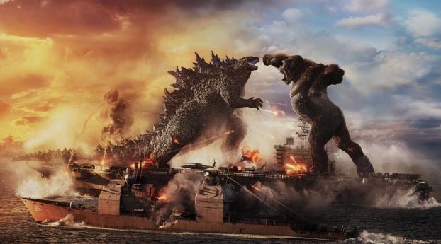Godzilla vs King Kong 4K Fight Wallpaper 2560x1080 Resolution