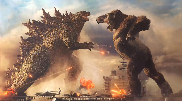 Godzilla Vs King Kong Fight Night Wallpaper 3840x1080 Resolution