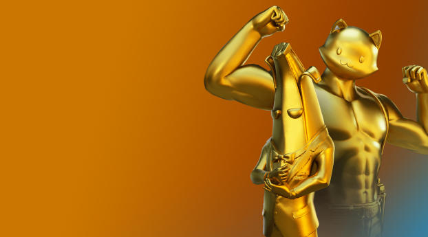 Gold Agent Peely and Meowscles Fortnite Season 12 Skin Wallpaper 1080x2460 Resolution