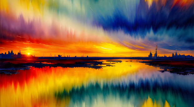 Gradient Cloudy Sunset 4K AI Painting Wallpaper 1536x215 Resolution