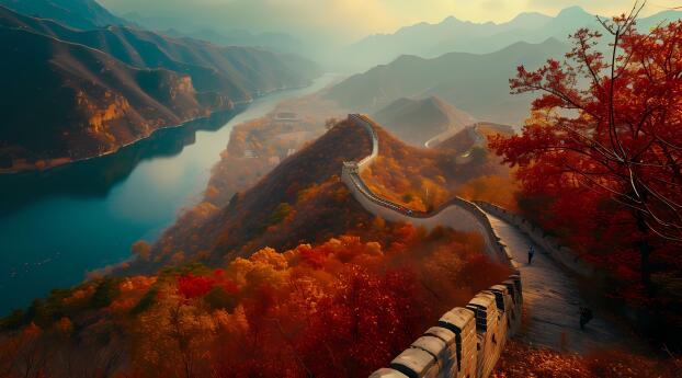 Great Wall of China HD Autumn Wallpaper 1280x2120 Resolution