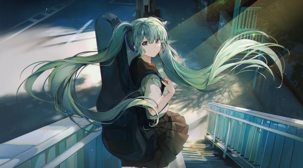 Green hair Hatsune Miku Vocaloid Wallpaper 2560x1024 Resolution