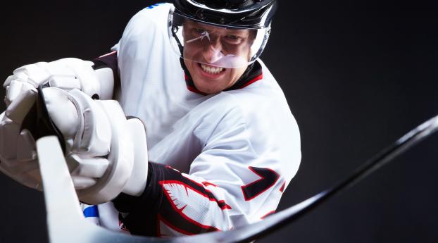 grin, hockey, hockey stick Wallpaper 1600x900 Resolution