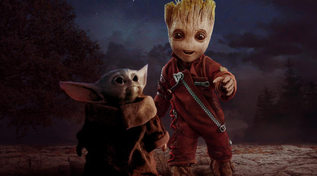 Groot and Baby Yoda Wallpaper 1280x720 Resolution
