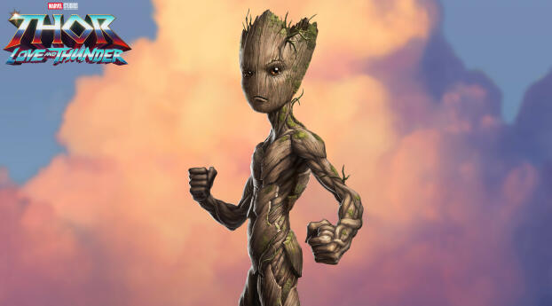 Groot Thor Love and Thunder HD Wallpaper 1920x1080 Resolution