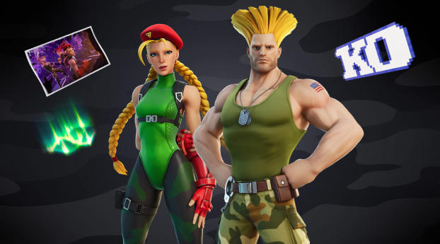 Guile and Cammy Fortnite Chapter 2 Street Fighter Wallpaper 1440x2560 Resolution