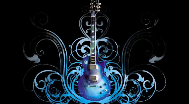 guitar, blue, pattern Wallpaper 3449x1440 Resolution