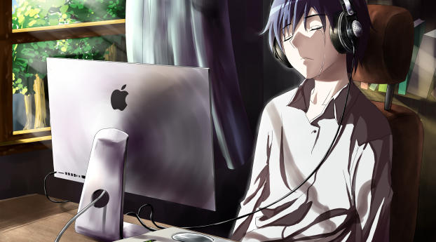 guy, anime, computer Wallpaper 640x960 Resolution