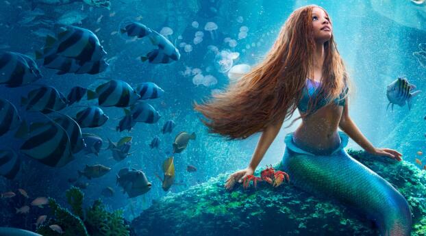 Halle Bailey The Little Mermaid Under Water Wallpaper 1080x1620 Resolution