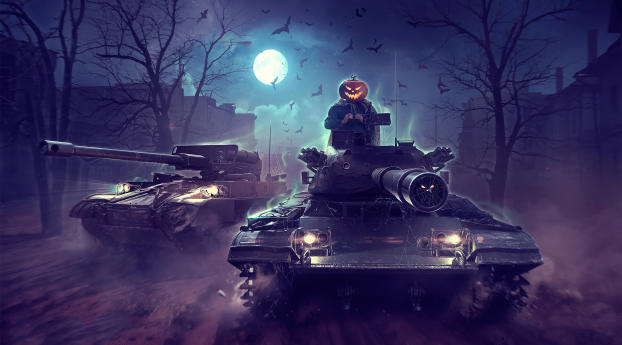 Halloween World Of Tanks Wallpaper 7620x4320 Resolution
