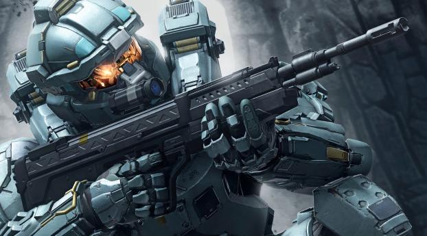 halo 5, soldiers, weapons Wallpaper 1336x768 Resolution